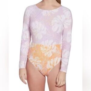 NWT Calia Palms One Piece Tie Back Tropical Print Long Sleeve Swimsuit Size: 4